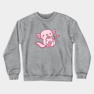 Cute Axolotl Drinking Strawberry Milk Crewneck Sweatshirt